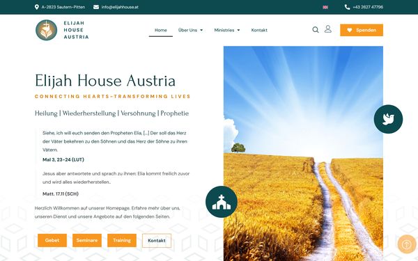 Seminarplattform Elijah House Austria mit Buchungssystem und Benutzerkonten