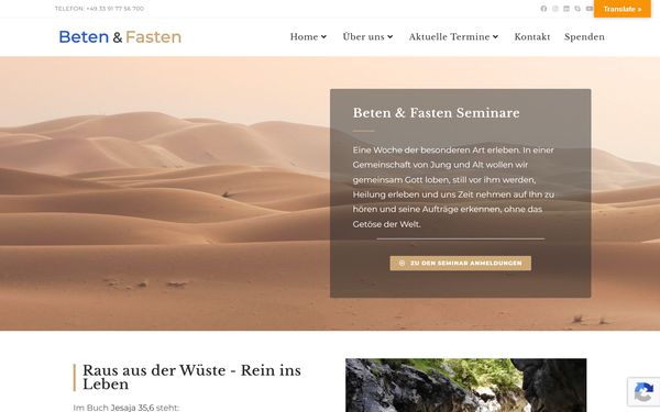 Startseite der Website Pray and Fast