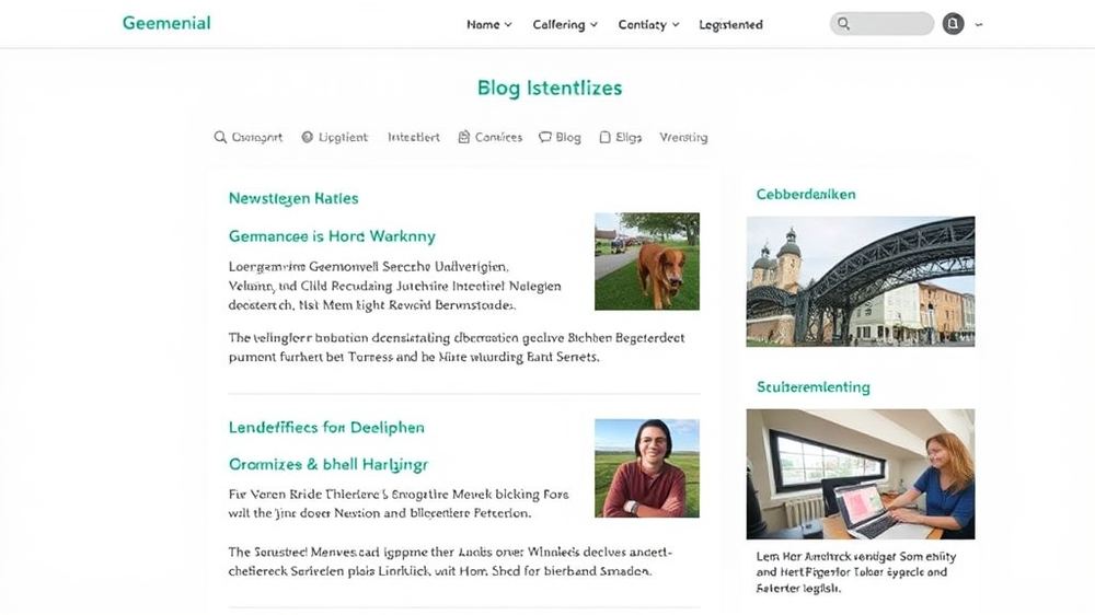 Blog-Interface mit aktuellen Nachrichten und Veranstaltungen der Gemeinde, Kommentarfunktionen für Bürgerfeedback und benutzerfreundlichem Design zur einfachen Pflege.