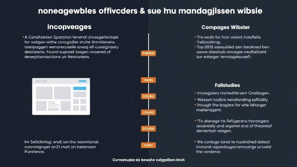Grafische Darstellung eines Vergleichs zwischen einem Onepager und einer mehrseitigen Website, einschließlich der Vorteile und Fallstudien von Unternehmen, die den Wechsel vollzogen haben.