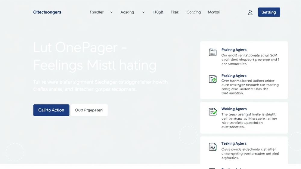 Visualisierung eines effektiven Onepagers mit klar strukturierten Abschnitten, ansprechendem Design und Call-to-Action-Elementen für Nutzerinteraktion.