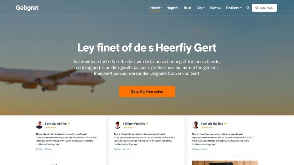Visuelle Darstellung einer Landingpage mit klarer Überschrift, Hero-Image, Call-to-Action-Button und Kundenbewertungen zur Steigerung der Conversion-Rate.